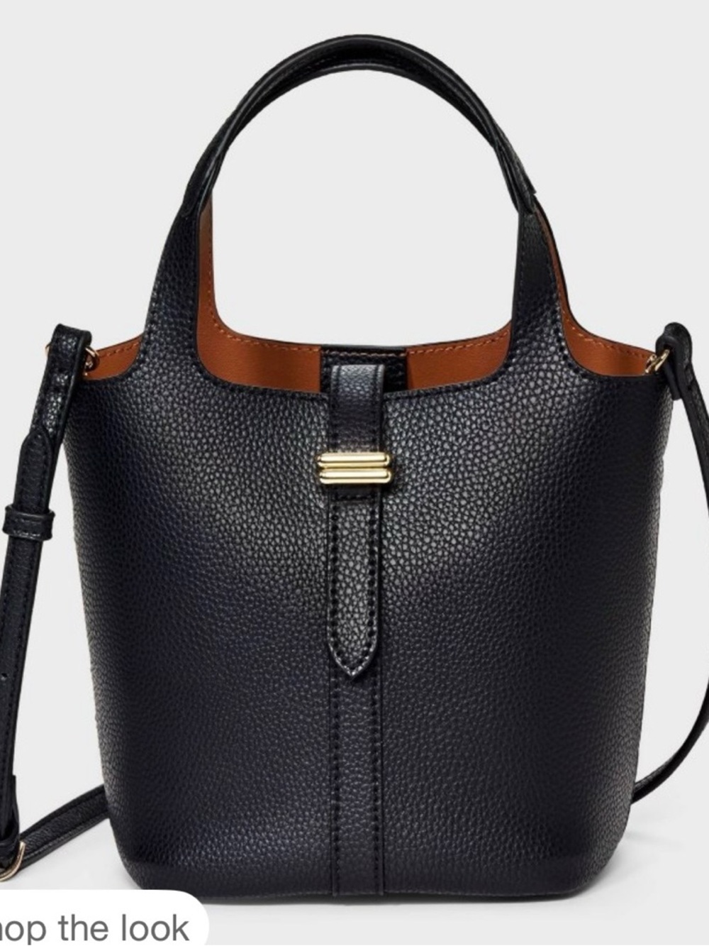 a new day Black Bucket Shoulder Bag with Brown Interior